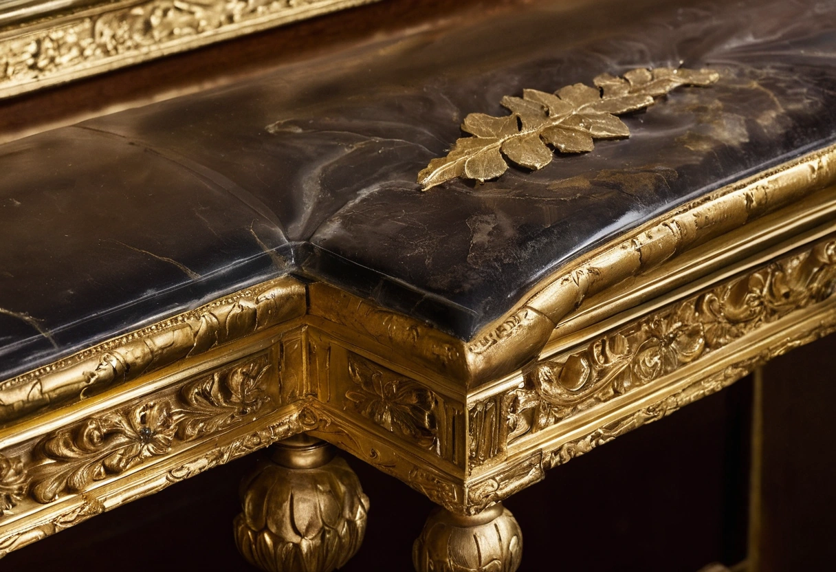 Gilding bench with gold leaf books, agate burnishers and a carved frame in progress